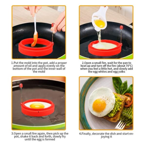 6-pack omelettringar, omelettformar, runda omelettformar (grön)