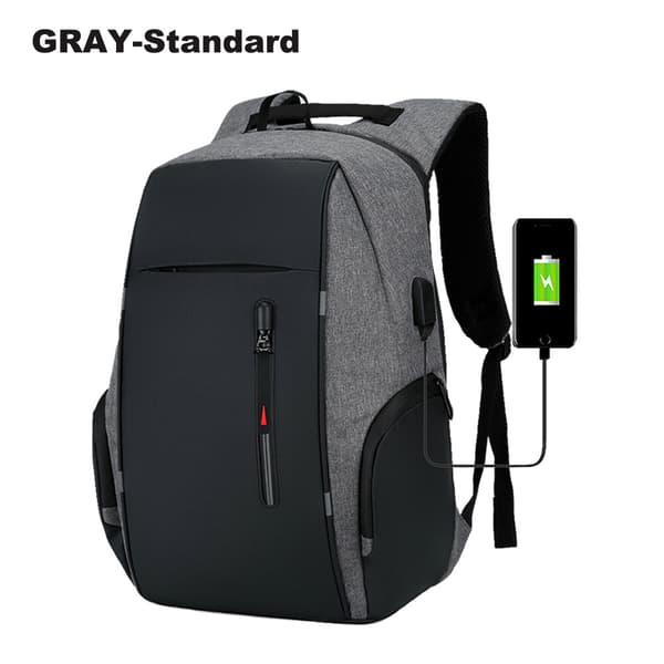 Stöldskyddad Ryggsäck USB Vattentät Laptop Rese Axel Notebook Skolväskor-Grå