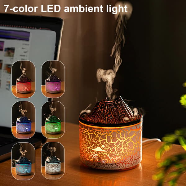 Vulkanformet aromaterapi-luftfugter (hvid) med automatisk slukning, timer, 7 LED-lysfarver, 2 tilstande, velegnet til hjem og kontor
