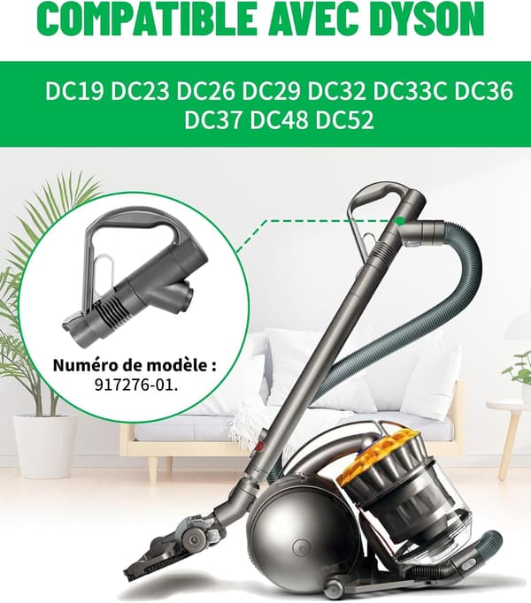 Erstatningshåndtag kompatible med Dyson DC29, DC33C, DC37, DC52, DC19, DC23, DC26, DC32, DC36 og DC48 reservehåndtag.