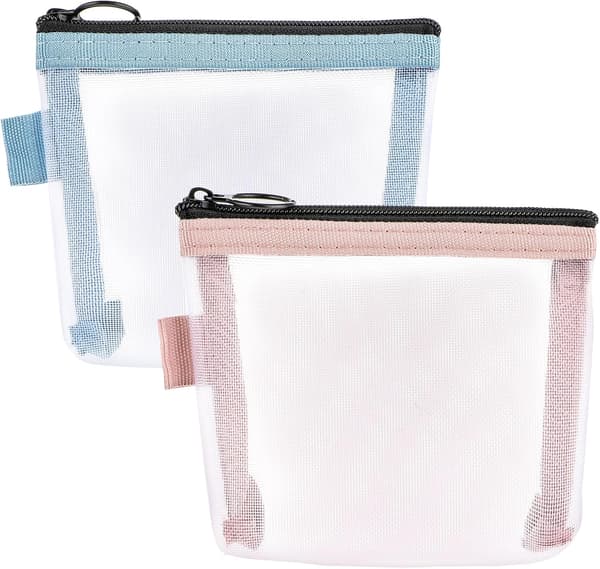 2-pack Mini Toalettväskor med Dragkedja, Små Nät-Sminkväskor, Vattentäta Plånböcker i Nylon, Små Sminkväskor, Bärbara Resor