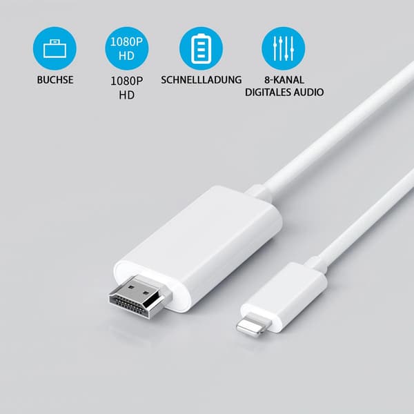 Velegnet til HDMI-kabler, Apple Lightning-interface til HDTV-adapterkabler, AV-konverteringskabler, 2 meter