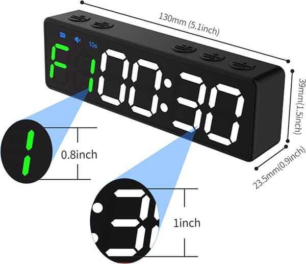 Mini bærbar fitnesstimer, LED digitalt display med stærk magnet og 8 intervaltilstande (rød)