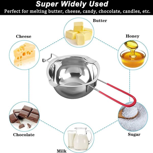600 ml smeltedigel i rustfrit stål med dobbelt tud, til chokolade, sukker, smør, stearinlys.