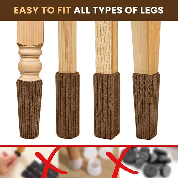 24-pack elastiska stickade filtskydd för stolsben för golv- och möbelskydd (brun)