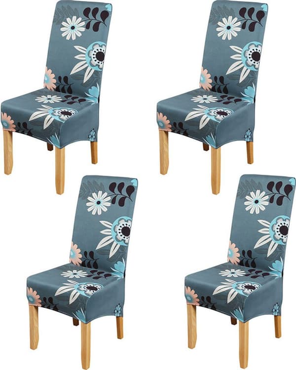 Stretch stolsöverdrag, set om 4, för matsal, blommönster