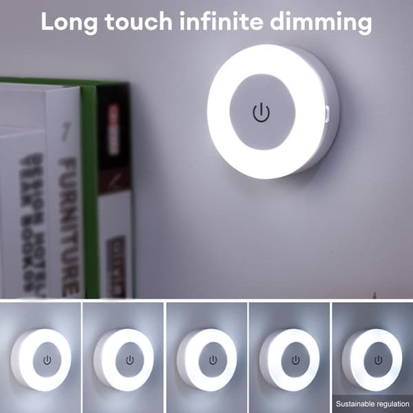 Mini LED Natlampe Berøringssensor USB Genopladelig Magnetisk Base Soveværelse