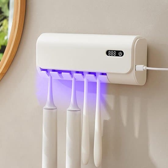 UV-tandbørstesterilisator med holder til 5 tandbørster | Vægmontering, tørrefunktion