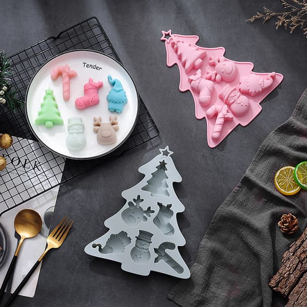 Julgran Silikon Kakform DIY Bakning Epoxiharts - Blå + Rosa