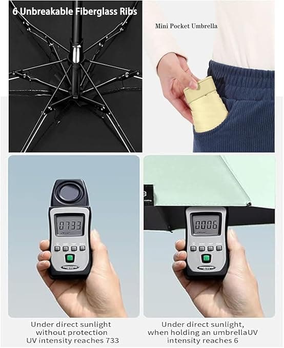 Manuell Blå Fick Mini Hopfällbart Paraply + Paraplyfodral