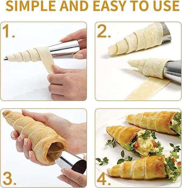 20 koniske smørcroissantforme i rustfrit stål, non-stick, 5-tommer, med børste.