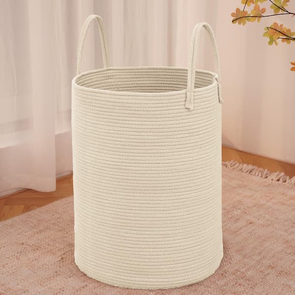 Stor förvarings- och tvättkorg i bomullsrep (beige).
