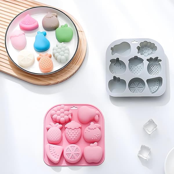 2-pack, silikonform för jordgubbs- och äppelfrukt, 8-håls bakform, rosa