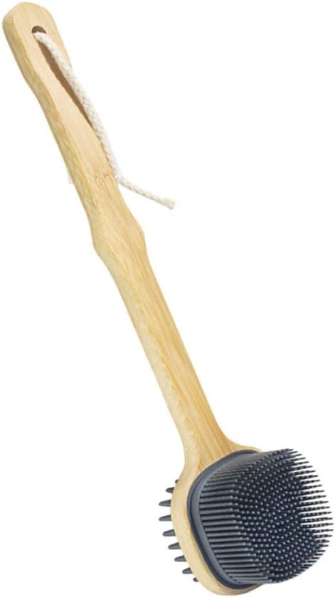 Badebørste Dobbeltsidet Silikone Rygrenser Håndtag, sort, 32,5*7,1cm