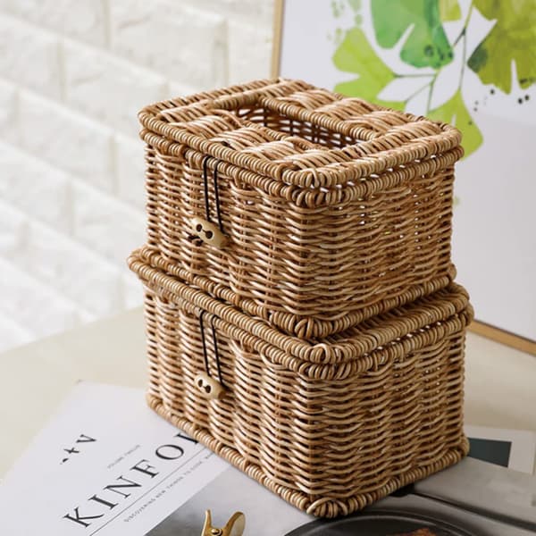 3 st vävnadshållare Box Wicker servett dispenser rustik arrangör hem