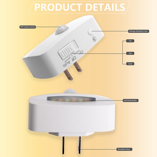 Bærbar LED Natlys Sensor Automatisk EU Stik Varmt Lys