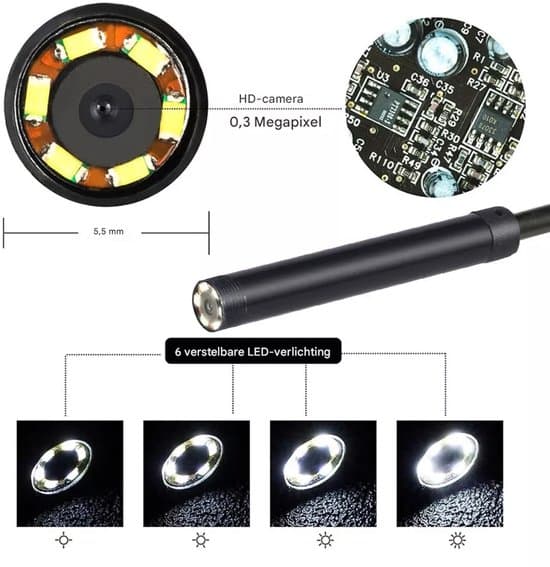 Endoskop - 2m kabel - 5.5mm interface - 6 LED lys - Vandtæt - Endoskopkamera - Til Android systemer
