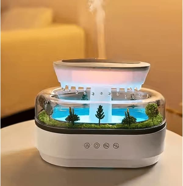 Landskabs Aroma Diffuser, Farverig Atmosfære, Hjem Soveværelse Regndråbe Aroma Diffuser Luftfugter - Hvid