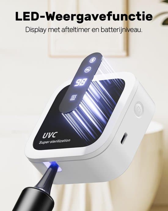 UV-tandbørstesterilisator - LED-skærm - Vægmontering - Hvid