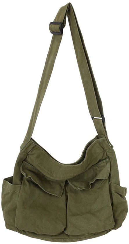 Axelväska i canvas, unisex - Grön