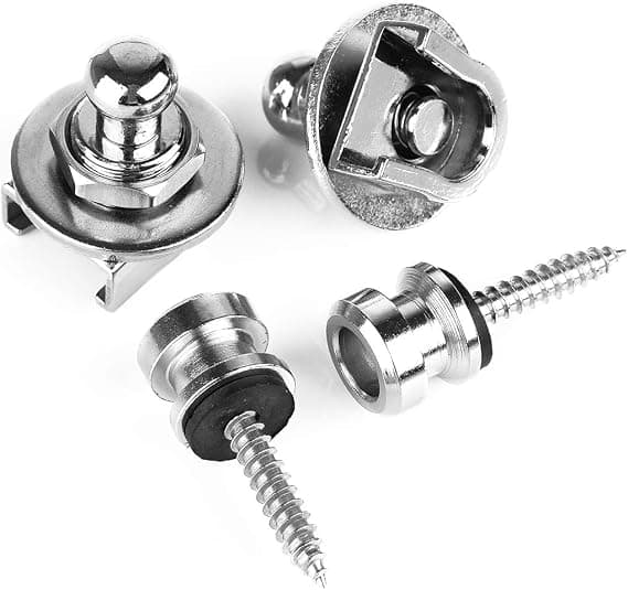 Gitarrremlås och knapp säkerhet snabbkoppling med säkringssystem nickel (4-pack, silver)
