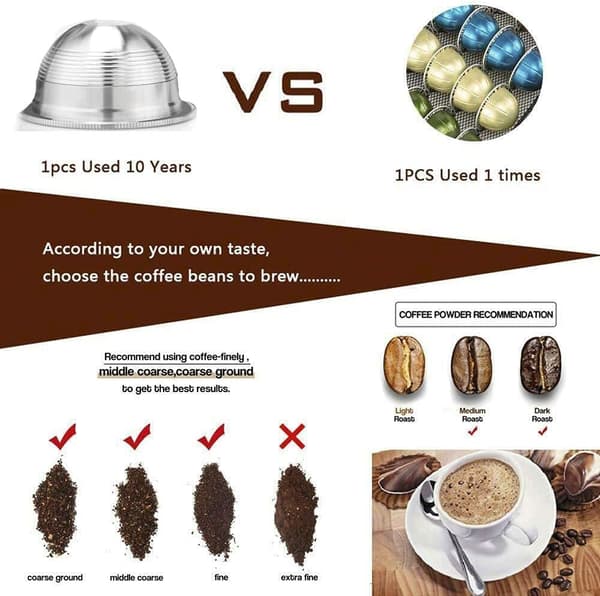 Påfyllningsbara Nespresso Vertuo Plus kaffekapslar i rostfritt stål (70 ml / 2,4 oz)