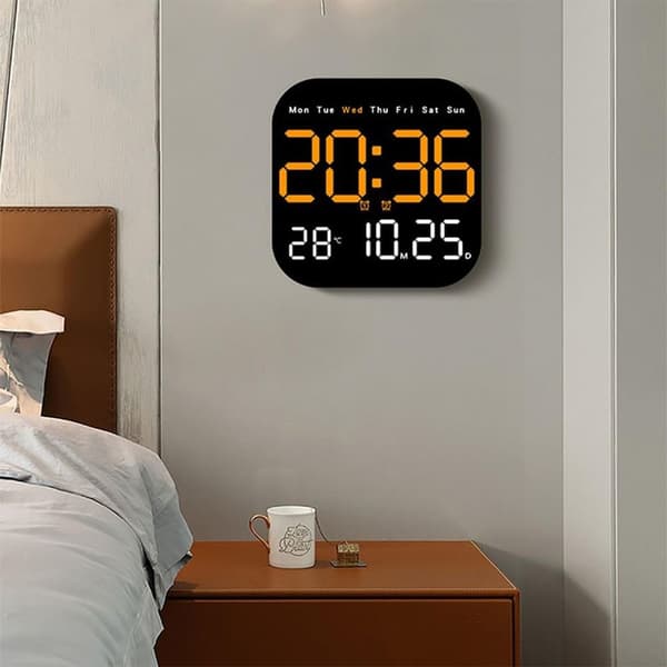 Multifunktionell LED-väggklocka, fjärrkontroll, timer, nedräkning, temp. display, blå