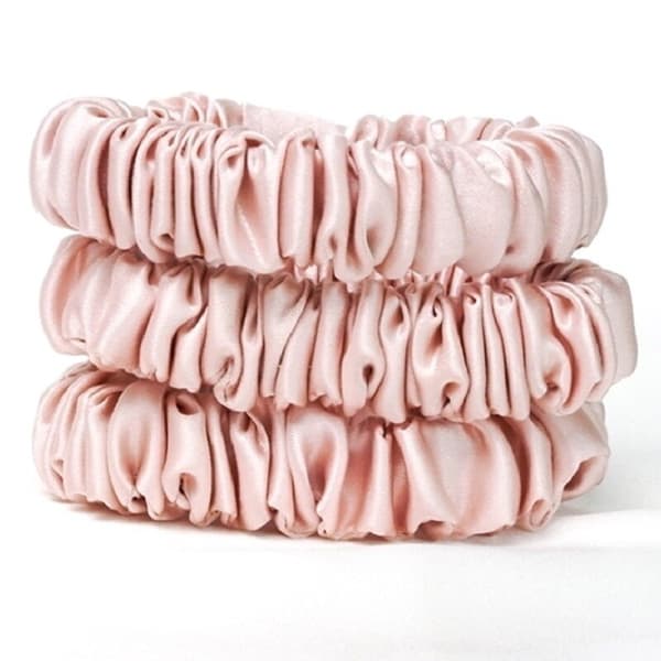 100% Mullbärssilke Scrunchie 3-pack Hårband Elastisk Håraccessoar Rosa