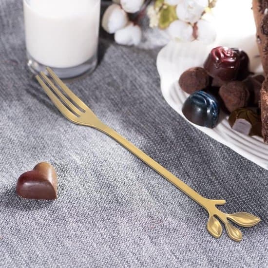 Tårtgafflar - Guldbladsdesign - 10-pack - Rostfritt stål