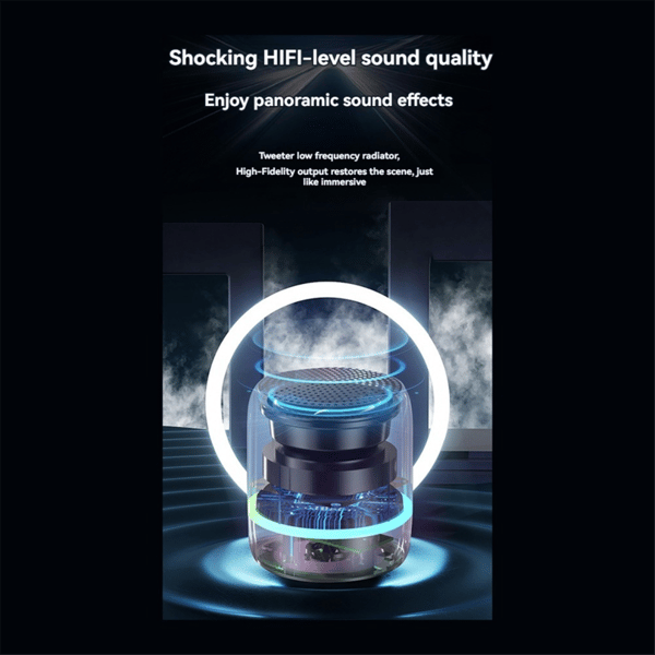 Bärbar Bluetooth-högtalare med AI-röststyrning och mini-subwooferfunktion.