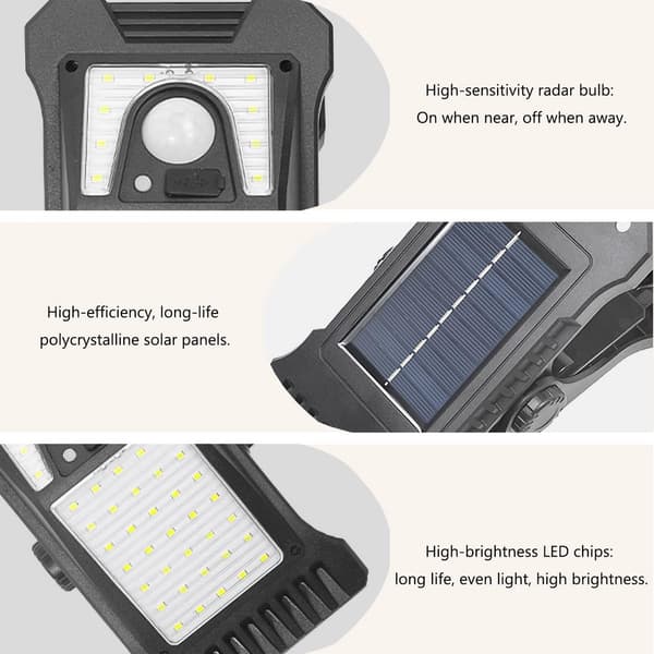 Svart utomhus solcellsdriven rörelsesensor COB arbets- och nödlampa