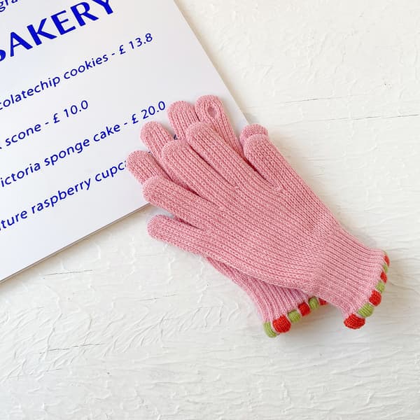 Strikkede Vintervarme Fleece Fingerløse Touchscreen Handsker - Pink