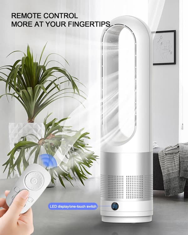 Intelligent bladeless ventilator med 8 hastighedsindstillinger, 8-timers timer, LED-display, 80° lydløs oscillation.