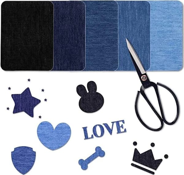 Jeans Stryklappar, 24-pack, Avklippta Knälappar Denimlappar