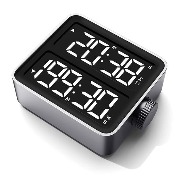 Skærmtimer, nedtælling, tidsstyring, dobbelt skærm LED-timer, timer, tidsstyring til studerende og børn, 1 stk.