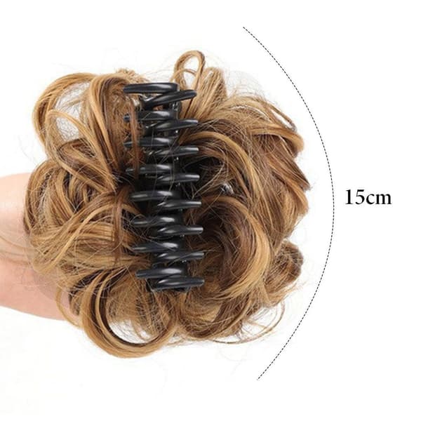 Messy bun håraccessoar med klämmor för kvinnor och flickor, kamelfärg