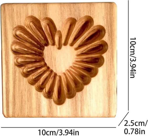 Trækageform, 3D bageform, præget håndværksdekorativt bageværktøj, velegnet til køkken (10*10*2cm) hjerteform