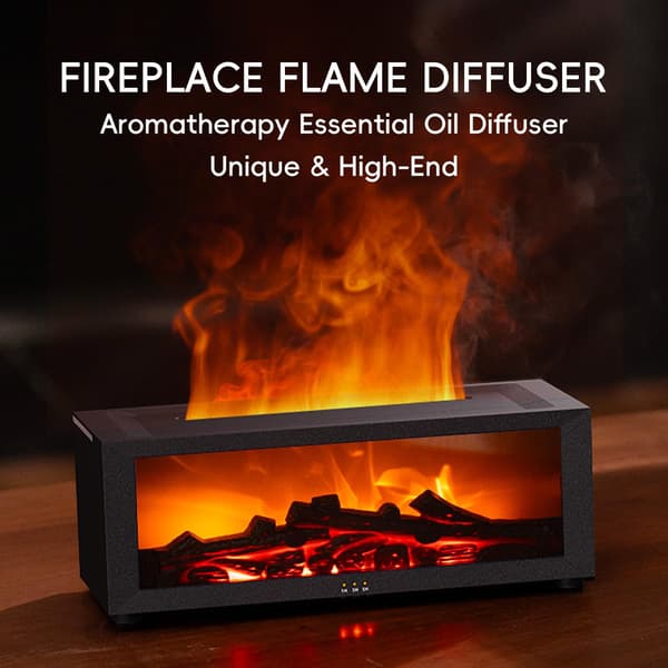 Æterisk Olie Diffuser, 7 Farver Pejs Flamme Aromaterapi Diffuser, 150 ml Ultralyd Luftfugter, Duftende Aroma Diffuser m/ Fjernbetjening & Timer