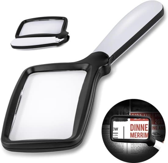 Sammenfoldelig rektangulær 3X dæmpbar LED-læseforstørrelsesglas til ældre og svagtseende (sort)