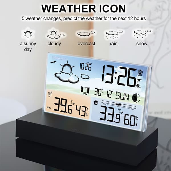 Trådlös Digital Inomhus Utomhus Väderstation Klocka Termometer Hygrometer