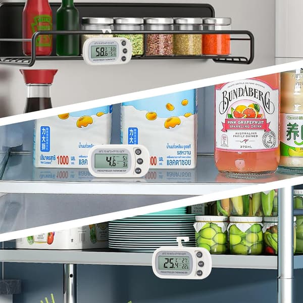LCD Digital Vattentät Kylskåp Frys Termometer Matlagning Kök Krok Magnet Vit