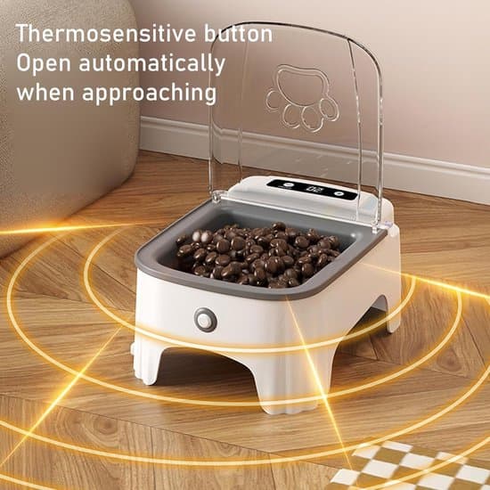 Automatisk kattmatskål - Timer - Sensor för öppningslock - Kattlåda - Kattmatdispenser - Grå
