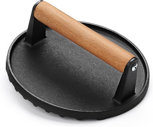 Hamburgerpress 7 tum rund kraftig gjutjärn Smash Bacon Köttbiff