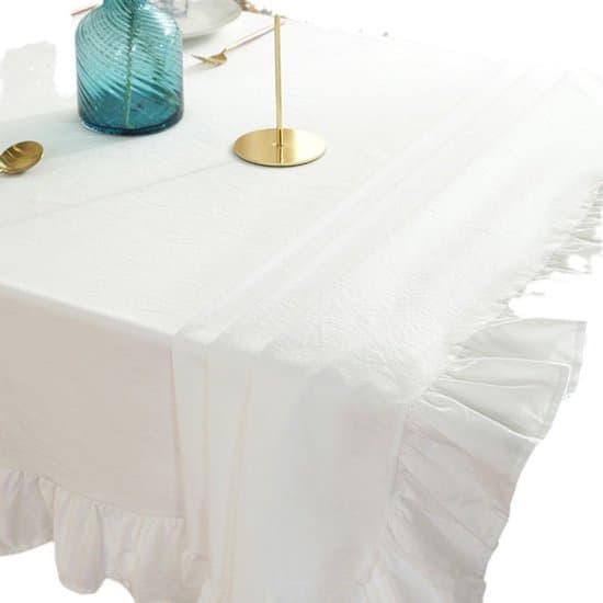 Rektangulær flæset dug - Bomuld - 90x90 cm - Hvid