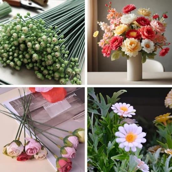 100 plastikblomsterstængler og trådpinde til DIY håndlavede buketter