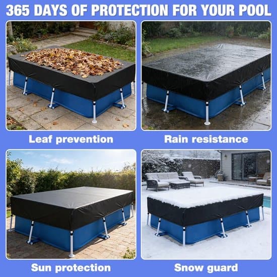 Poolskydd för rektangulär 300 x 205 cm, poolskyddspresenning, poolskydd, sommar och vinter, rektangulärt poolskydd för rektangulär ram pool