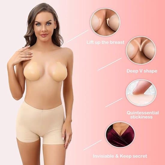 Selvklæbende push-up silikone-bh, usynlig stropløs rygløs bh, Nude-XL (C/D/E)