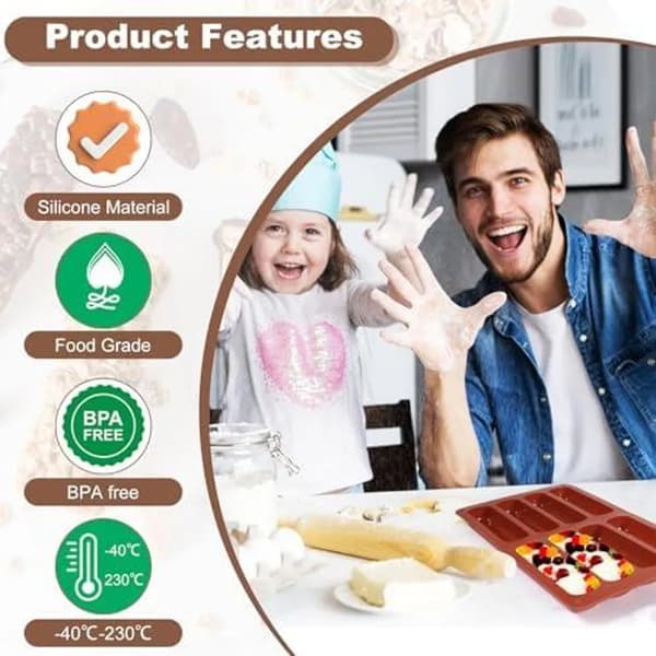 4-delat set med silikonformar för müslibars, rektangulära non-stick bakformar för energibars och choklad