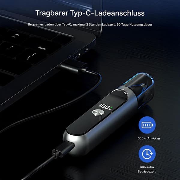 Näshårstrimmer, elrakapparat, LED-display, roterande dubbla SS-blad, unisex