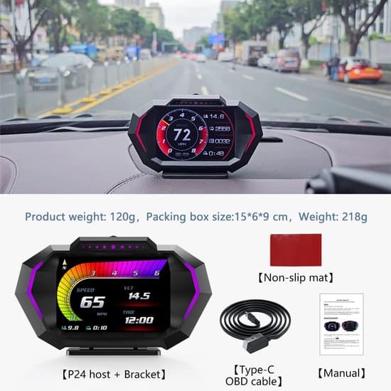 Head-Up Display - Bil speedometer - Køreinformation - OBD2 GPS Dobbelt System